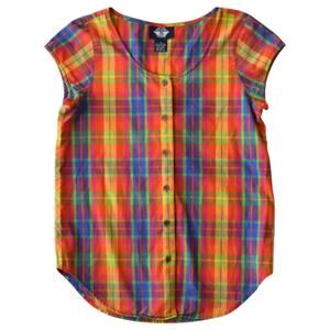 Vintage Dockers Colorful Plaid Cotton Button-Front Sleeveless Shirt Small
